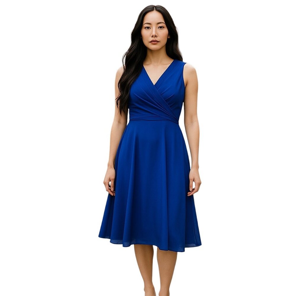 Women's Alfred Angelo Cobalt Blue Dress-Size 10-Zip back-Decorative buttons.